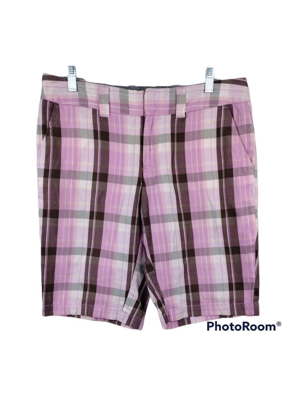 Tommy Hilfiger Pink Multicolored Plaid Mid Rise Zip Up Causal Bermuda Short